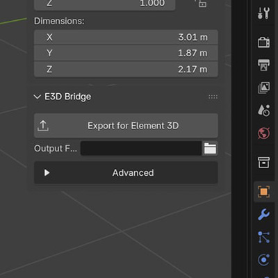 One panel in Blender, one button: Export for Element 3D.