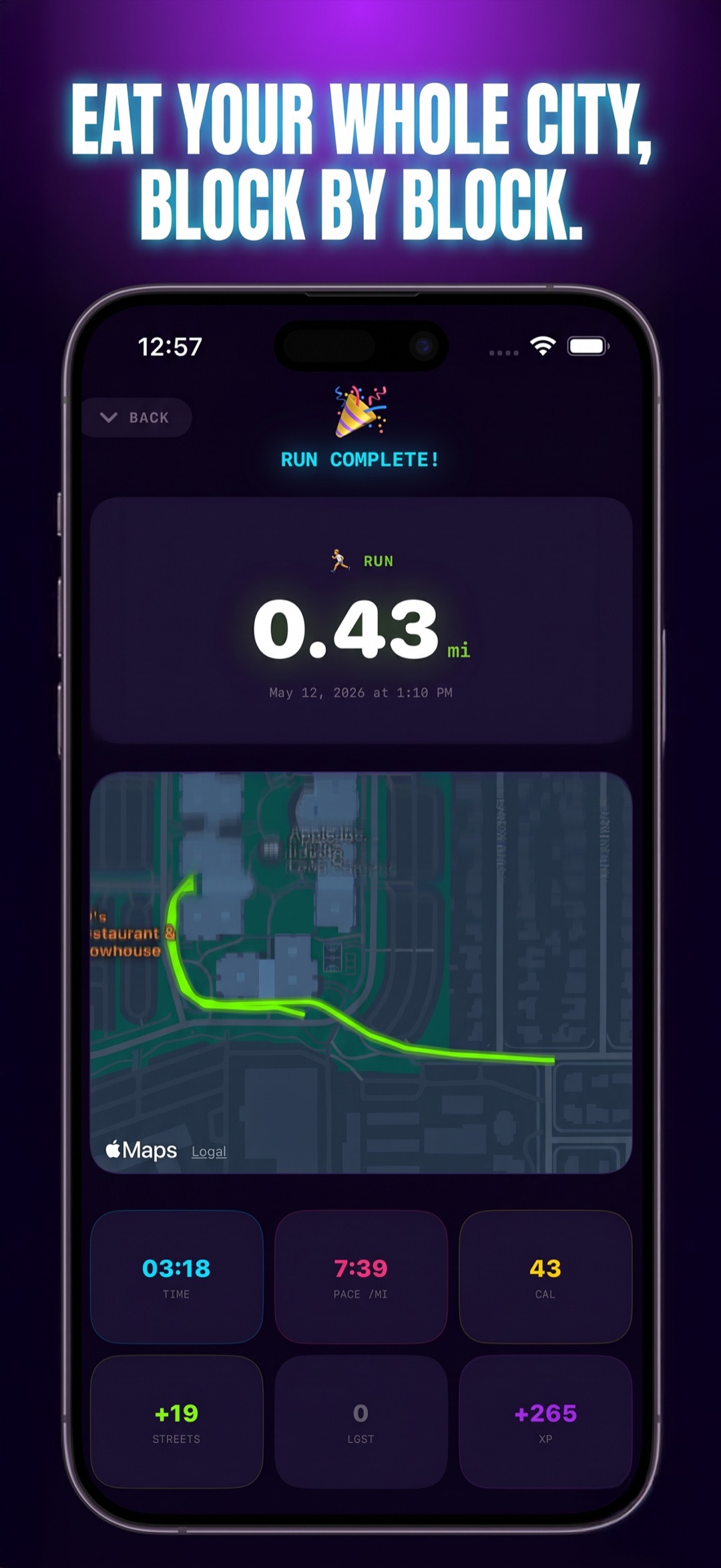 Run a street, watch it light up green. Repeat until the city is yours.