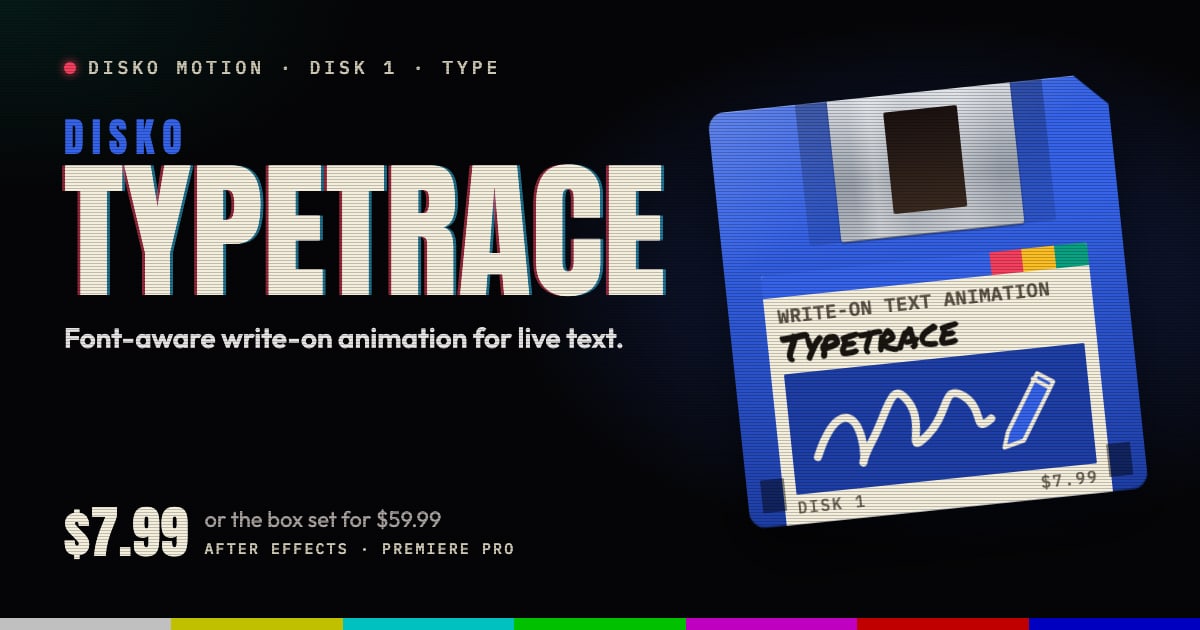 DISKO Typetrace, one of the DISKO Motion disks: $7.99, or the box set for $59.99.